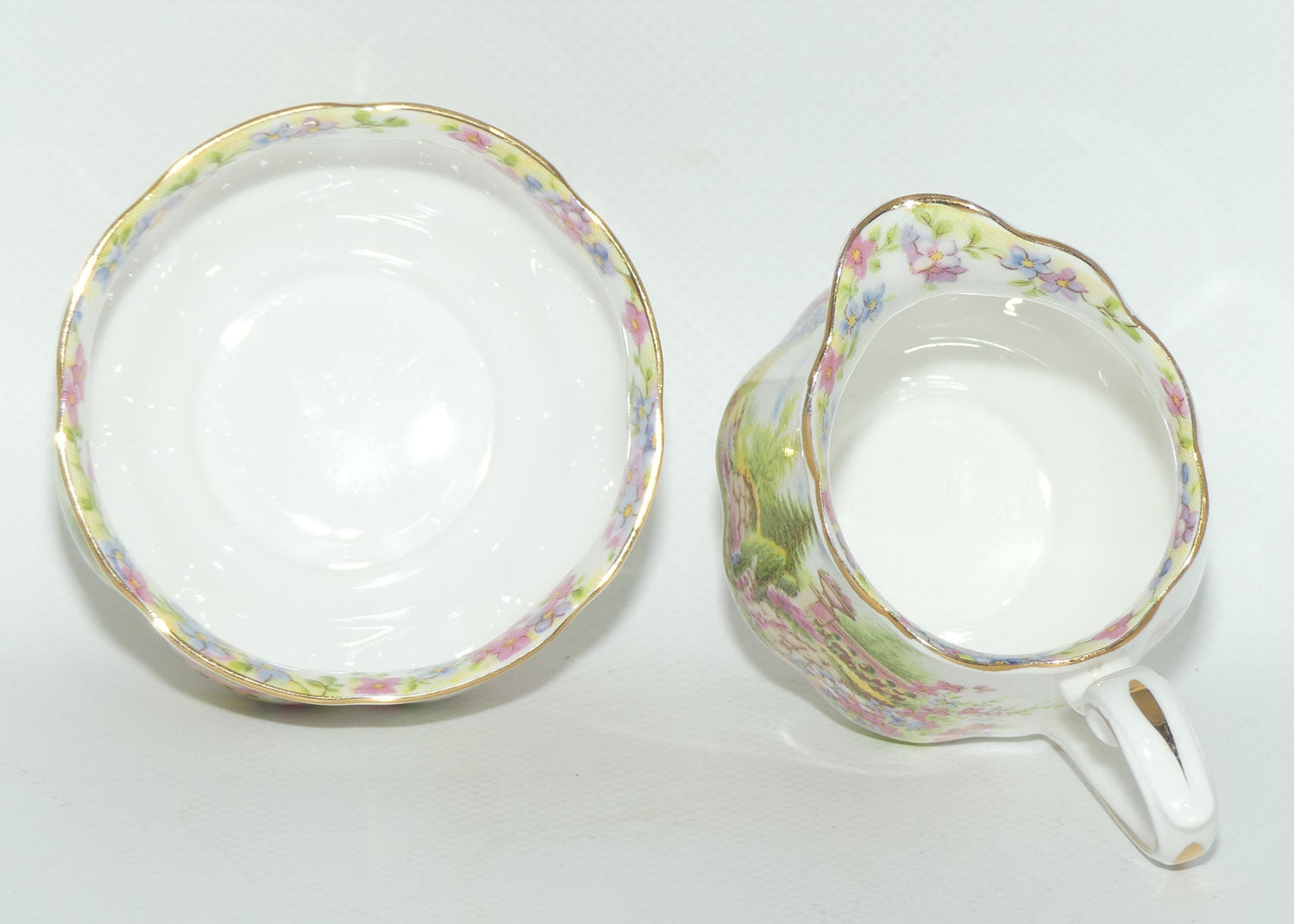 Royal Albert Bone China Kentish Rockery pattern milk and sugar | coffee size | older Hampton shape