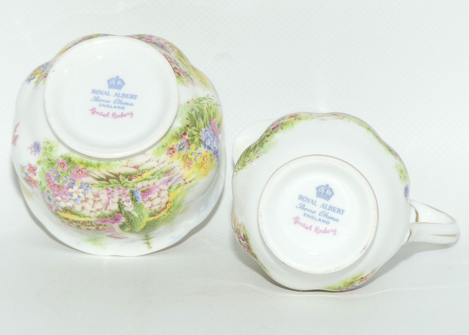 Royal Albert Bone China Kentish Rockery pattern milk and sugar | coffee size | older Hampton shape