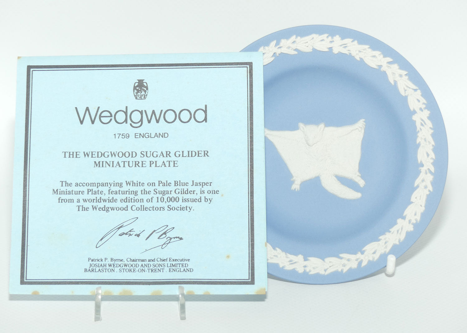 Wedgwood Jasper | Australian Fauna | White on Pale Blue | Sugar Glider Plate | Box + Cert