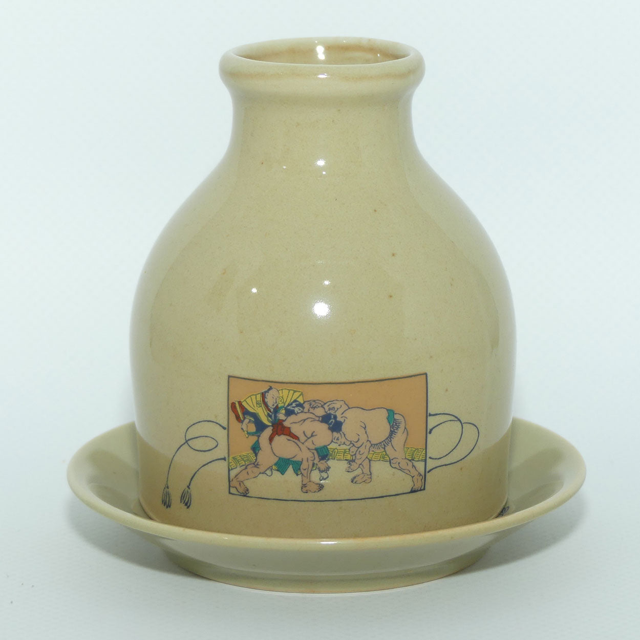 Oriental Sake Jug and undertray | Tokkuri | Sumo Wrestlers