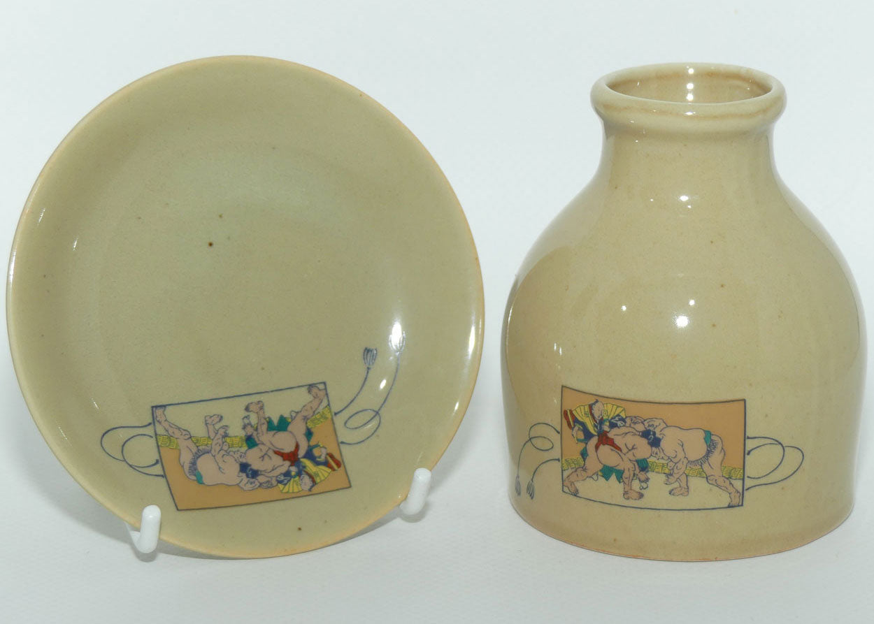 Oriental Sake Jug and undertray | Tokkuri | Sumo Wrestlers