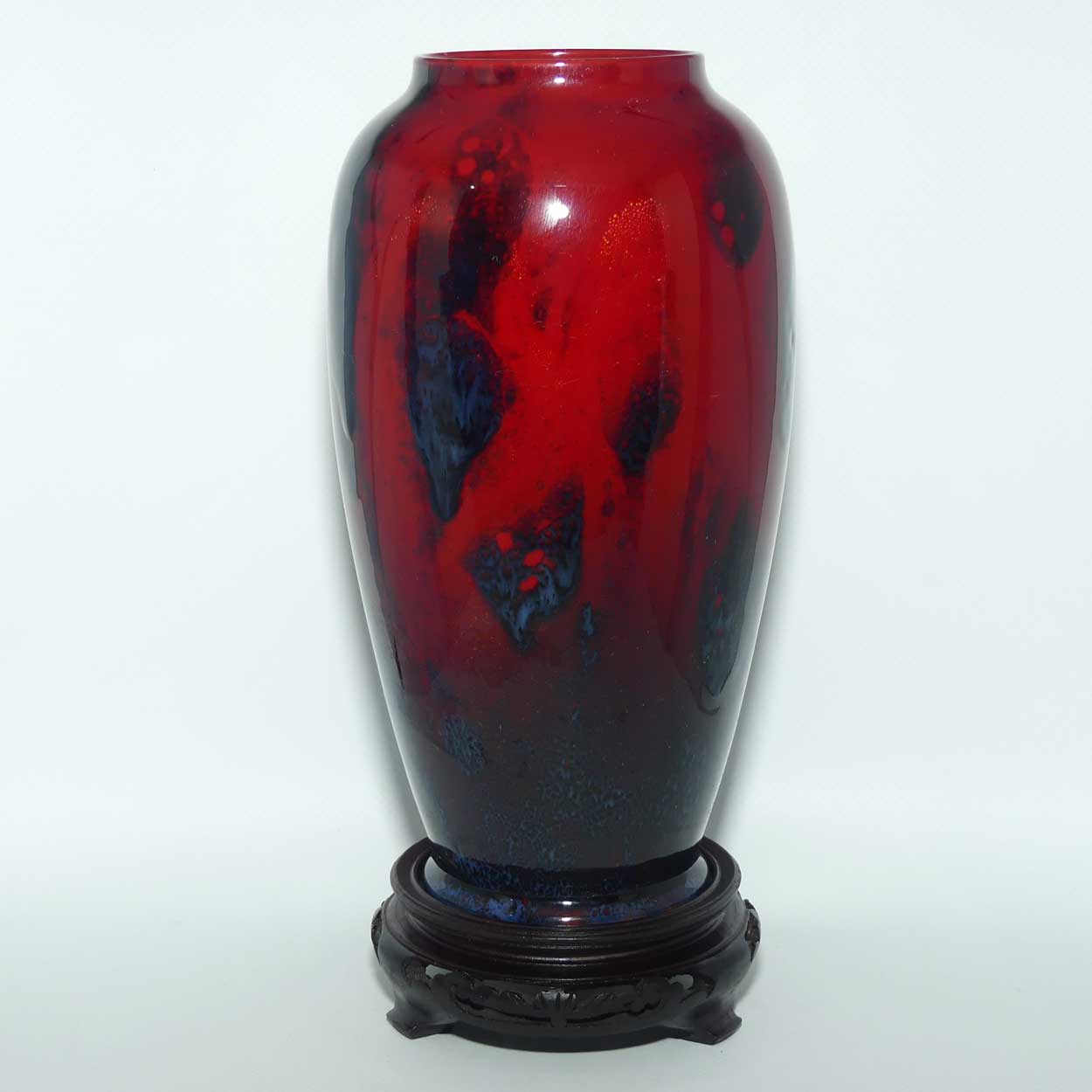 Royal Doulton Flambe Sung vase on wooden stand | signed Noke and Allen