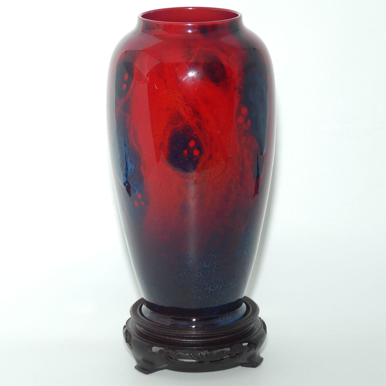 Royal Doulton Flambe Sung vase on wooden stand | signed Noke and Allen