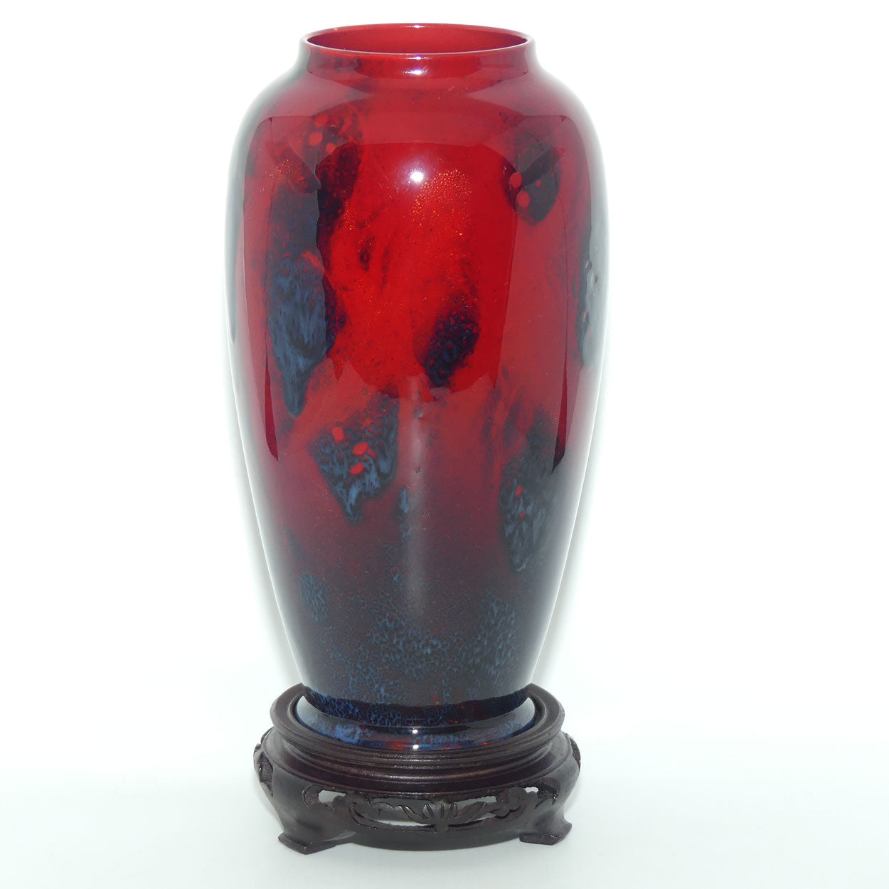 Royal Doulton Flambe Sung vase on wooden stand | signed Noke and Allen