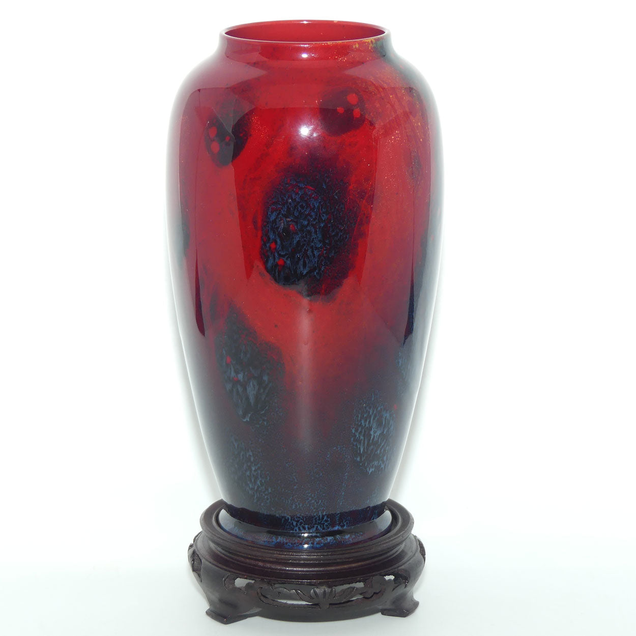 Royal Doulton Flambe Sung vase on wooden stand | signed Noke and Allen