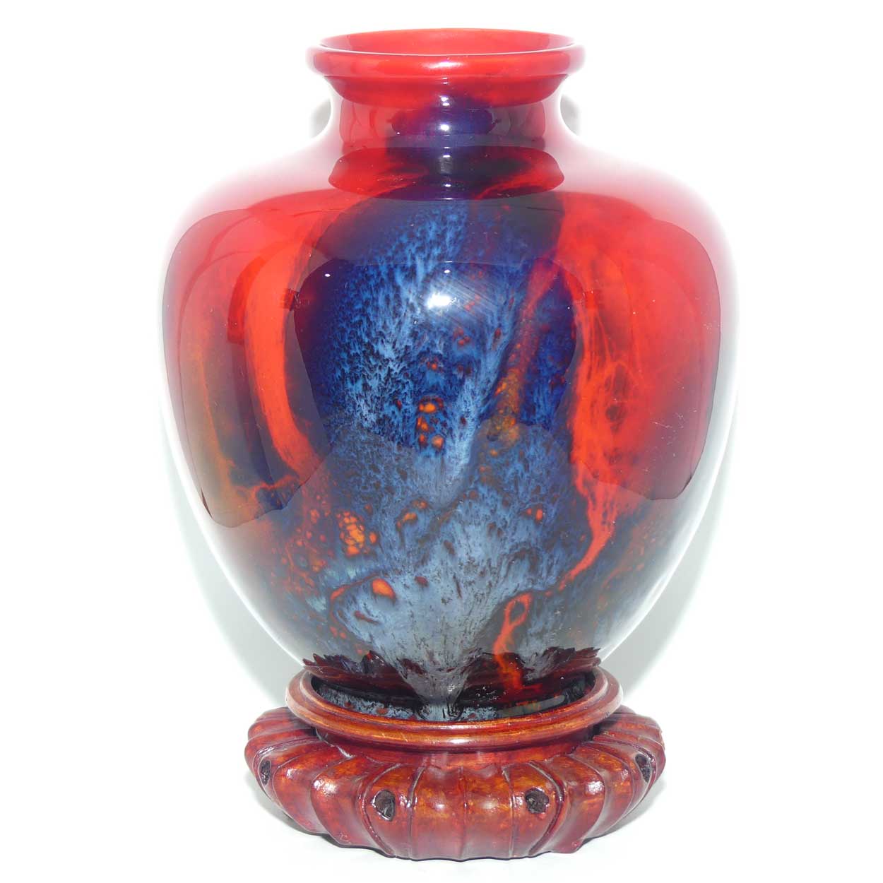 Royal Doulton Flambe Sung veined and mottled bulbous vase | signed FM Moore