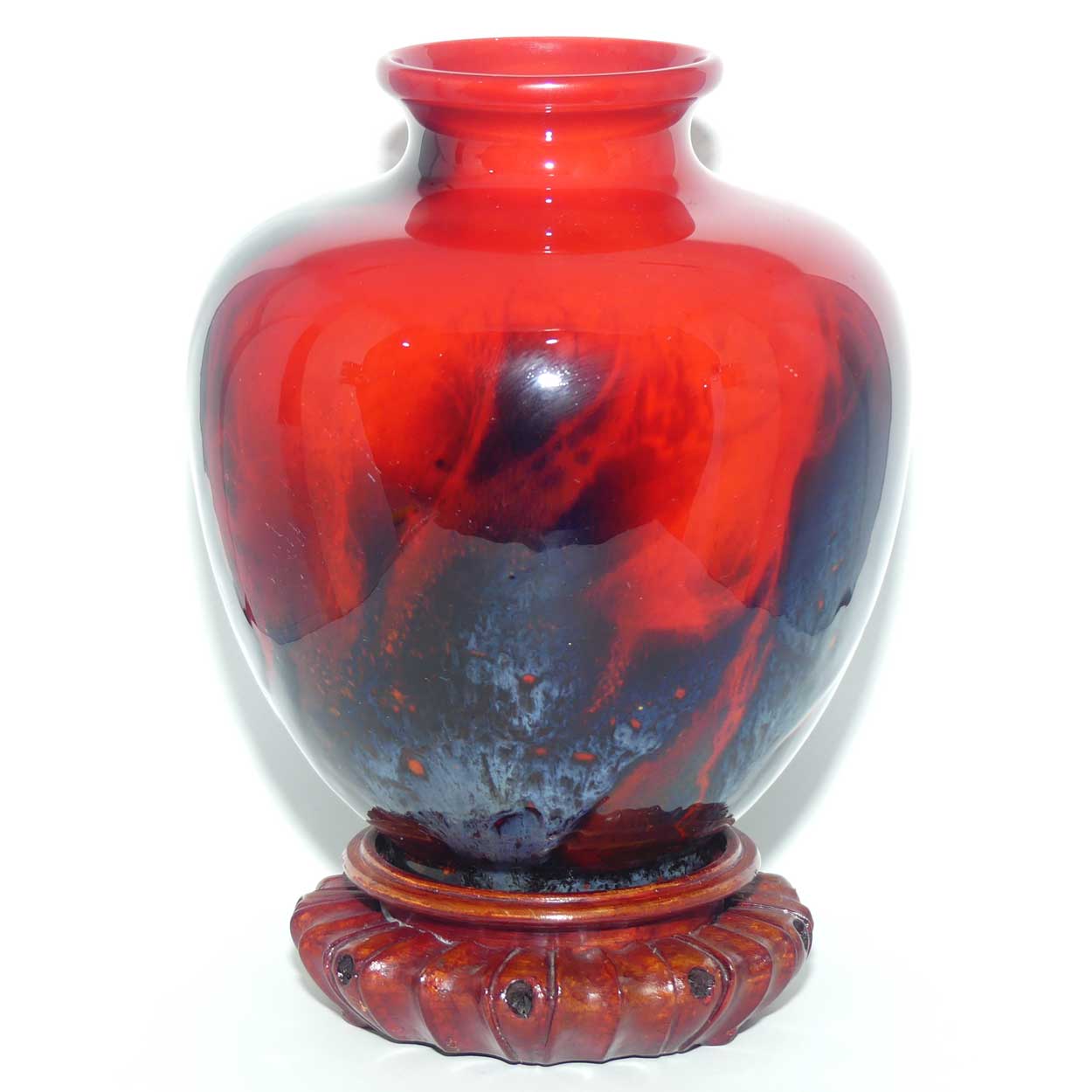 Royal Doulton Flambe Sung veined and mottled bulbous vase | signed FM Moore