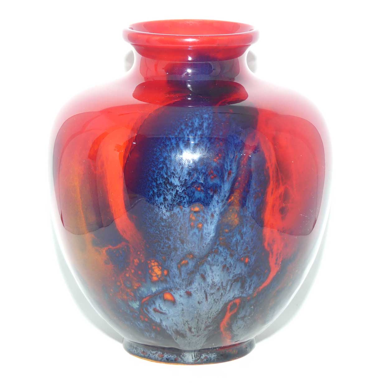 Royal Doulton Flambe Sung veined and mottled bulbous vase | signed FM Moore