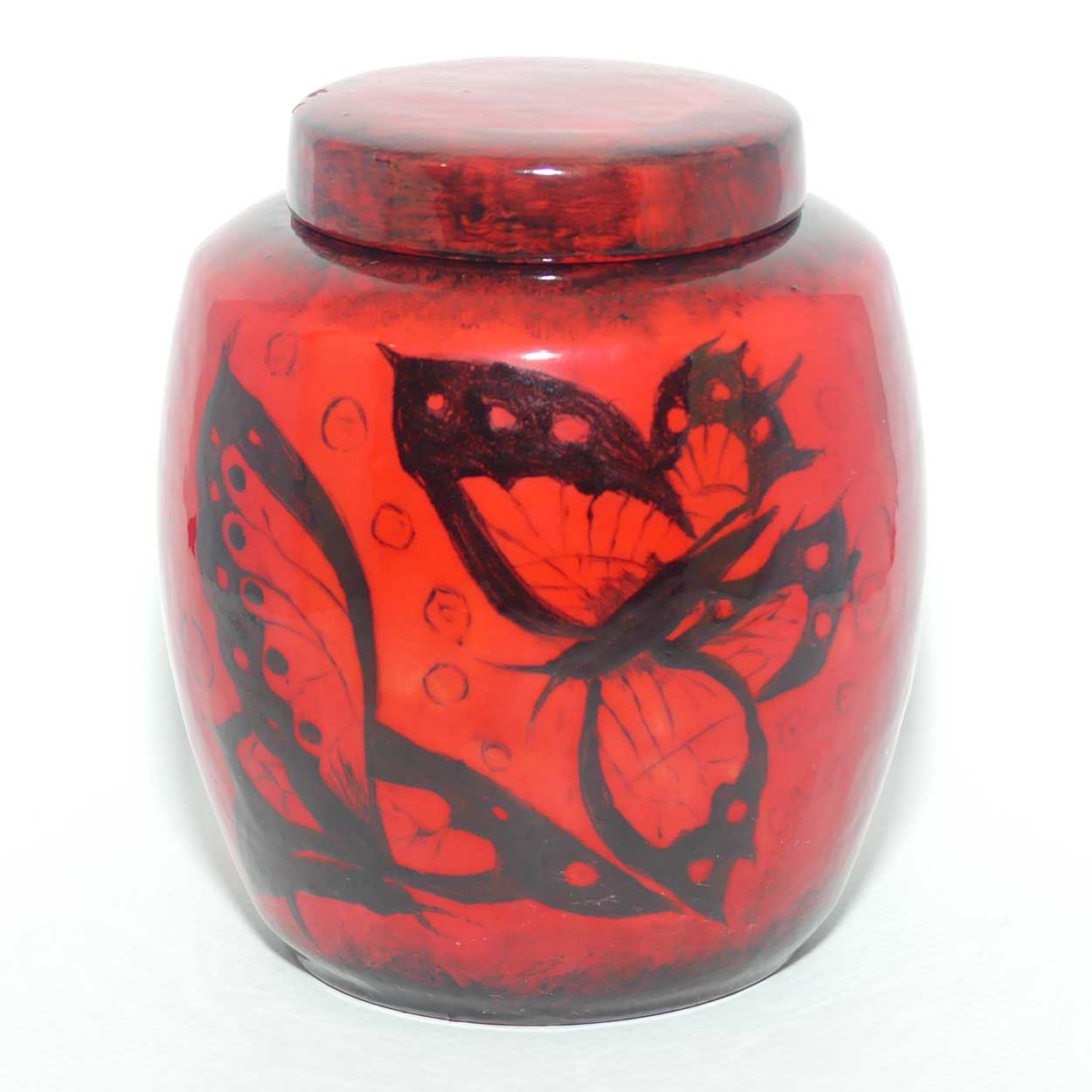 Royal Doulton Flambe Sung lidded ginger jar decorated with butterflies | signed Noke & Moore