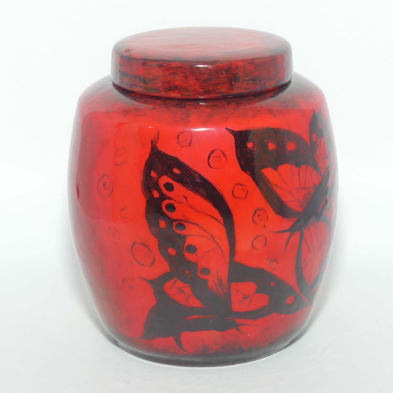 Royal Doulton Flambe Sung lidded ginger jar decorated with butterflies | signed Noke & Moore