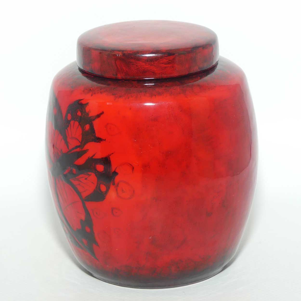 Royal Doulton Flambe Sung lidded ginger jar decorated with butterflies | signed Noke & Moore