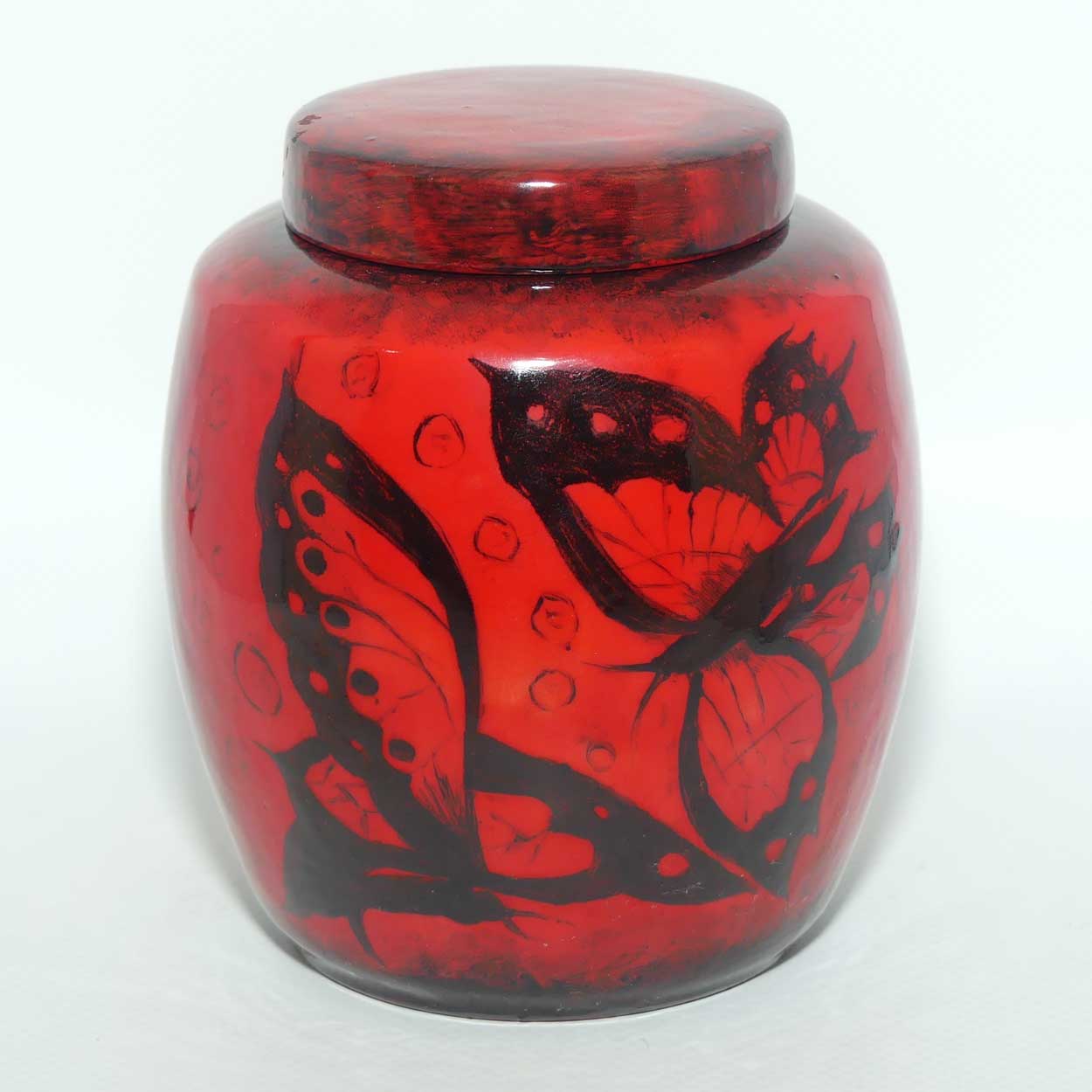 Royal Doulton Flambe Sung lidded ginger jar decorated with butterflies | signed Noke & Moore