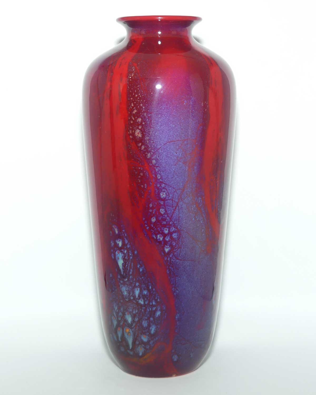 Royal Doulton Flambe Sung tall vase with blue veining | signed Noke and FM Moore