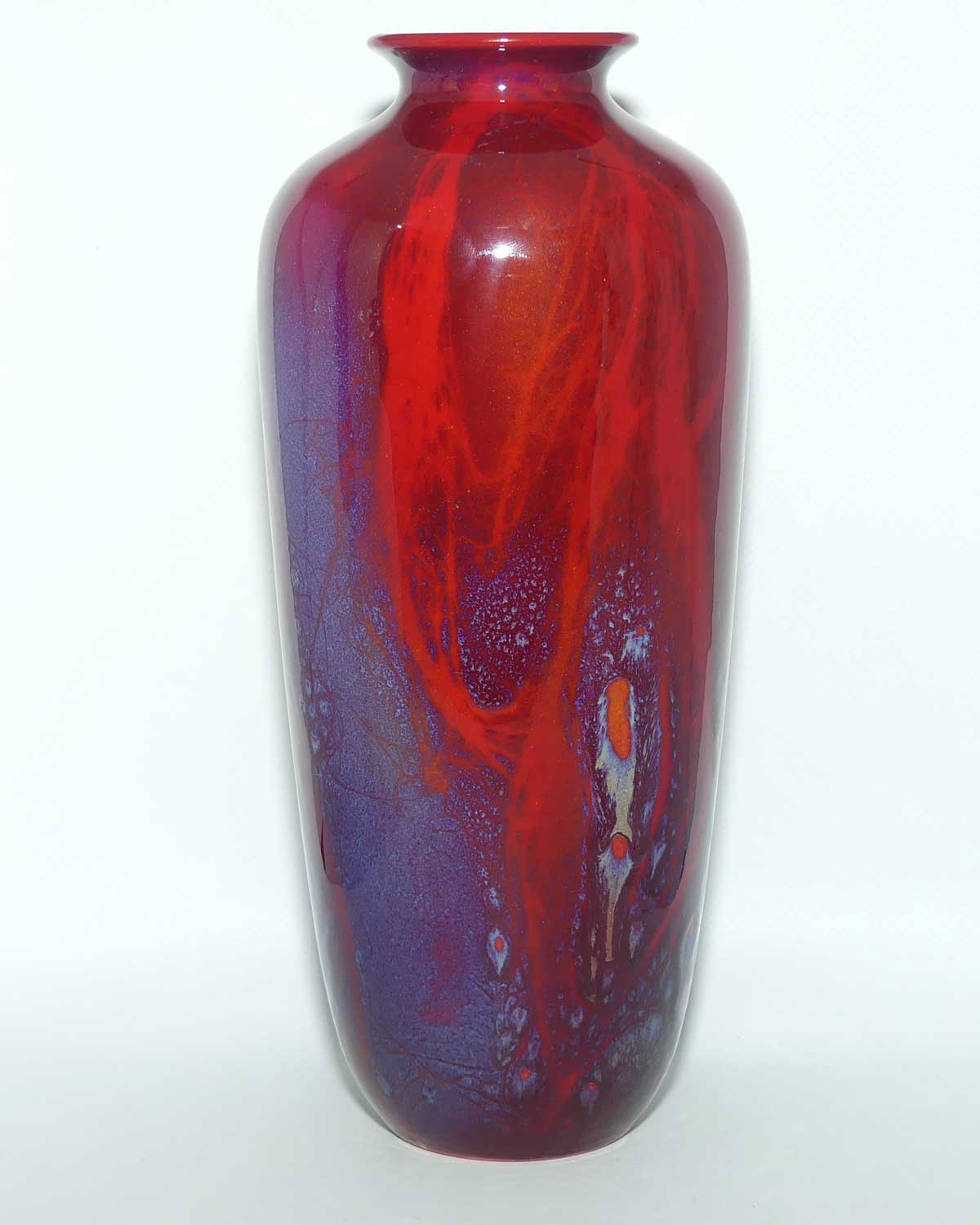 Royal Doulton Flambe Sung tall vase with blue veining | signed Noke and FM Moore