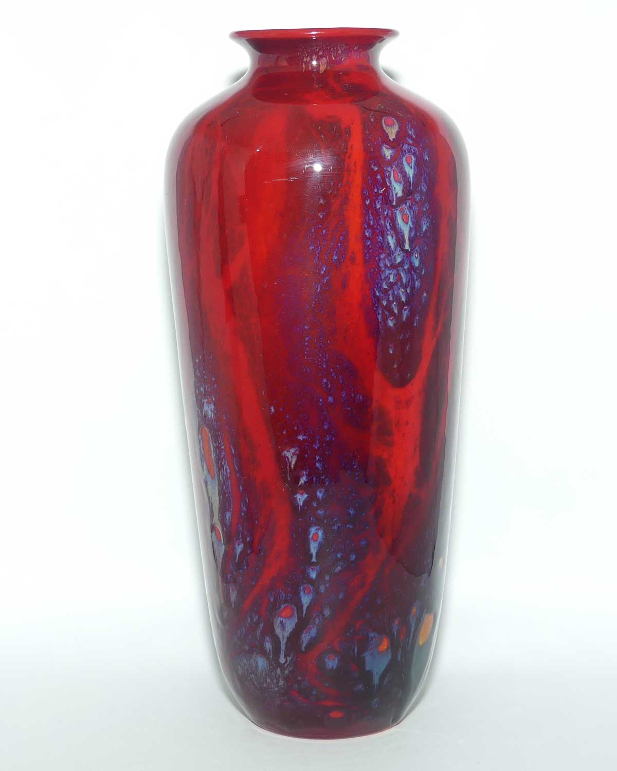 Royal Doulton Flambe Sung tall vase with blue veining | signed Noke and FM Moore