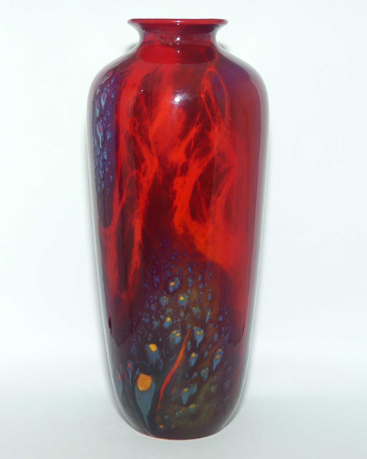 Royal Doulton Flambe Sung tall vase with blue veining | signed Noke and FM Moore