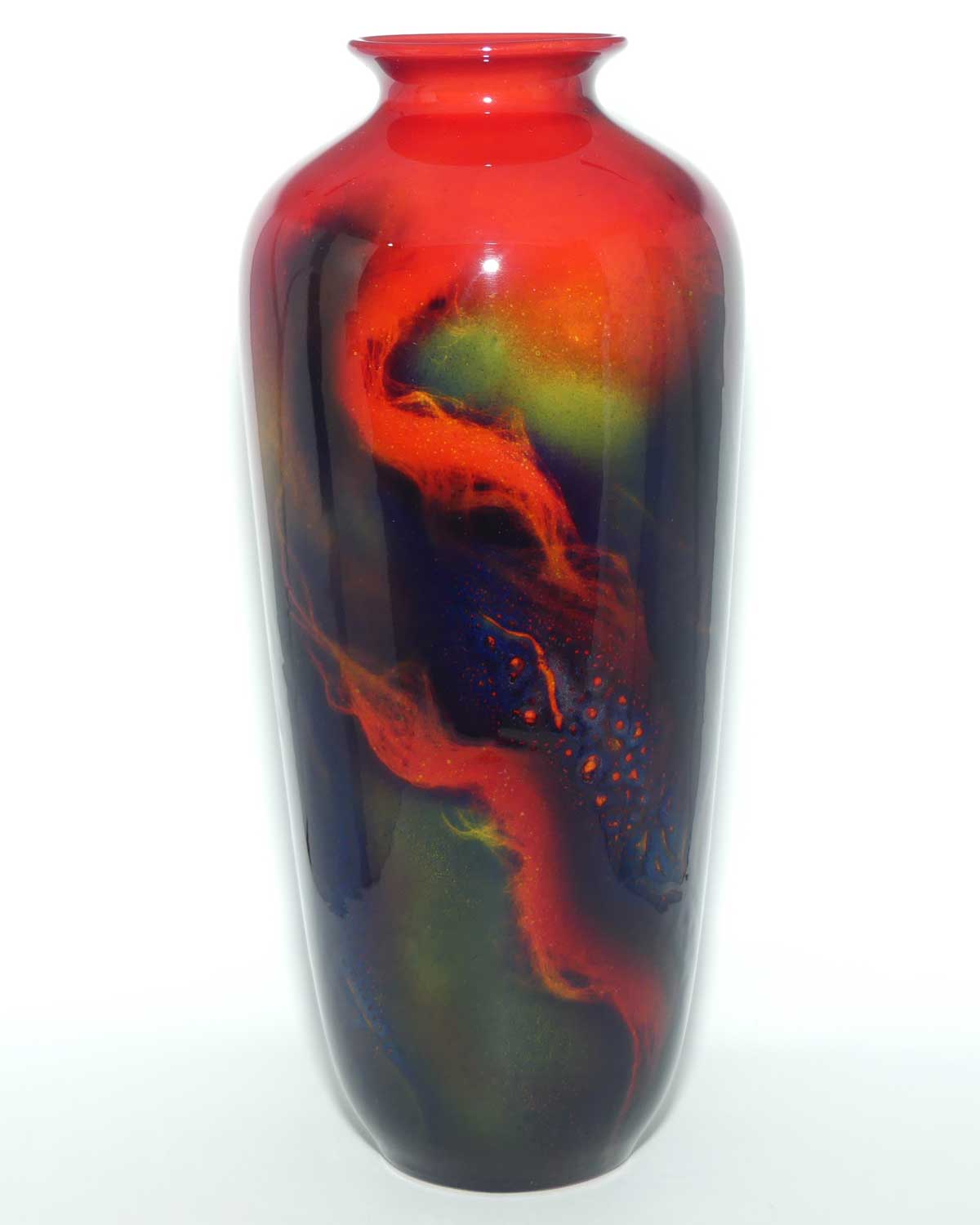 Royal Doulton Flambe Sung Veined tall narrow base vase | Greens and Blues