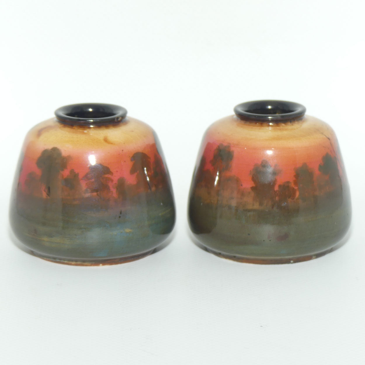 Royal Doulton pair of miniature hand painted Sunset vases