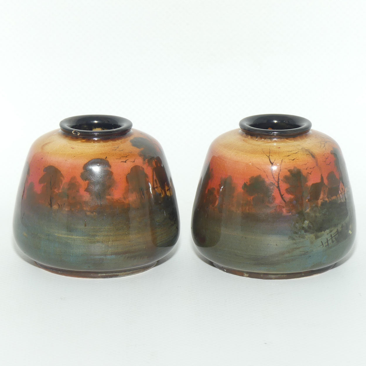 Royal Doulton pair of miniature hand painted Sunset vases