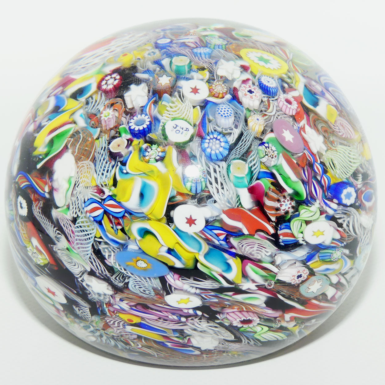 John Deacons Scotland Millefiori Scramble Super Magnum paperweight | Yellow