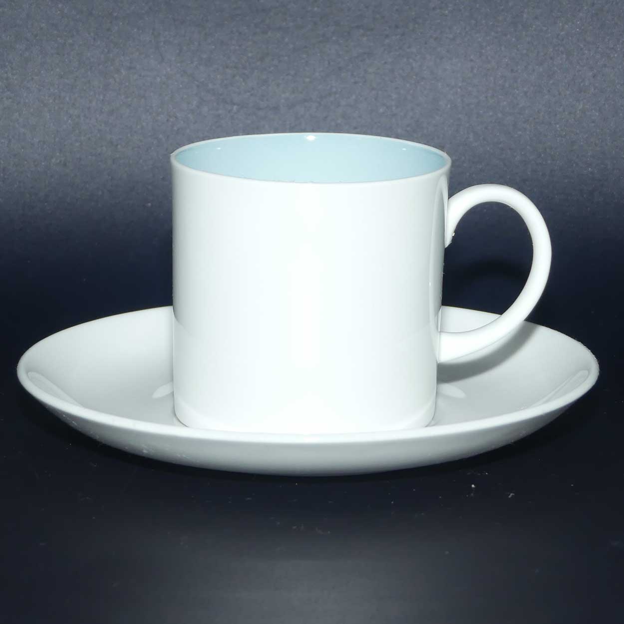 Susie Cooper coffee can and saucer | Greyish Sky Blue Interior and White