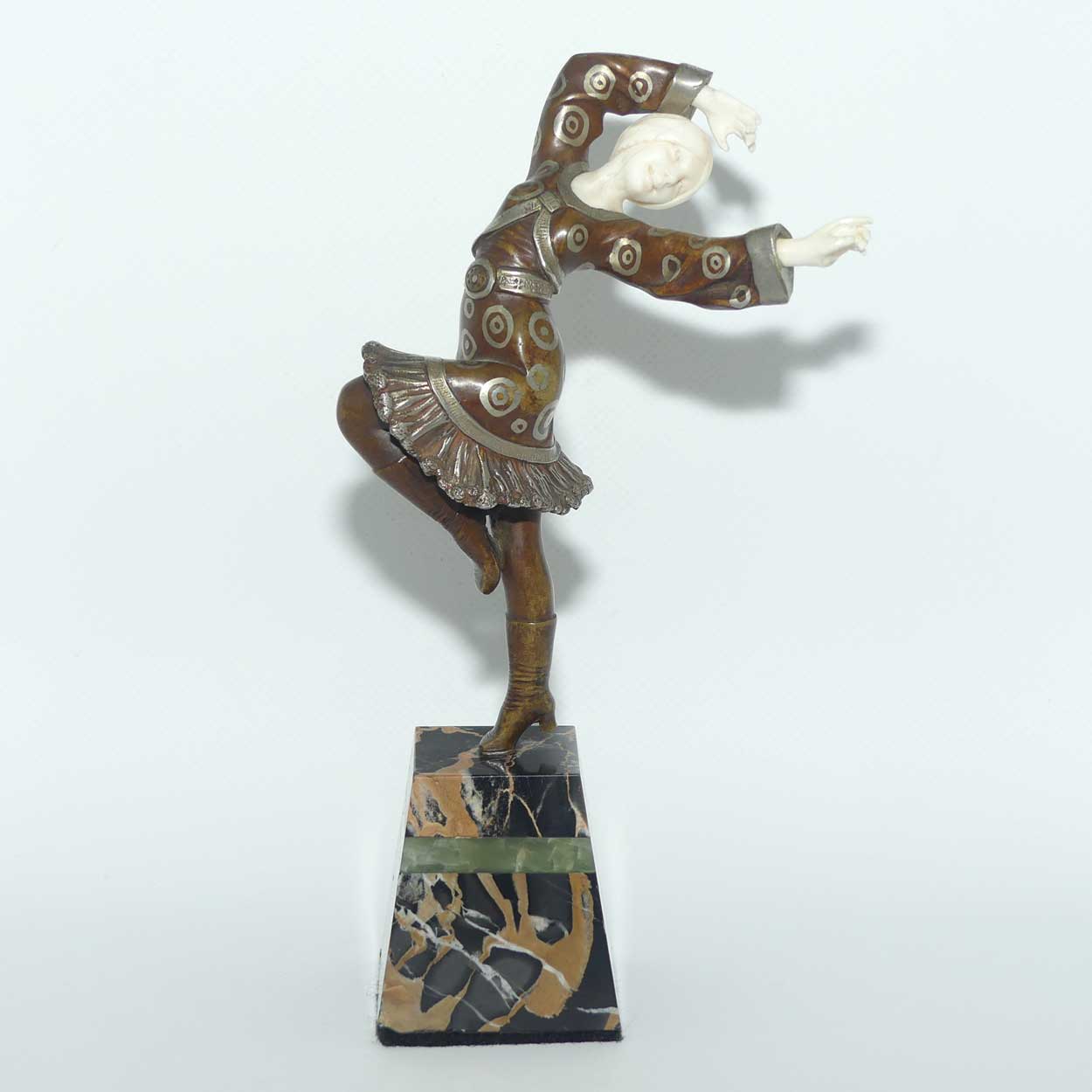 Art Deco Chryselephantine Bronze and Ivory figure on Marble base of a Russian Dancer by Suzanne Bertrand
