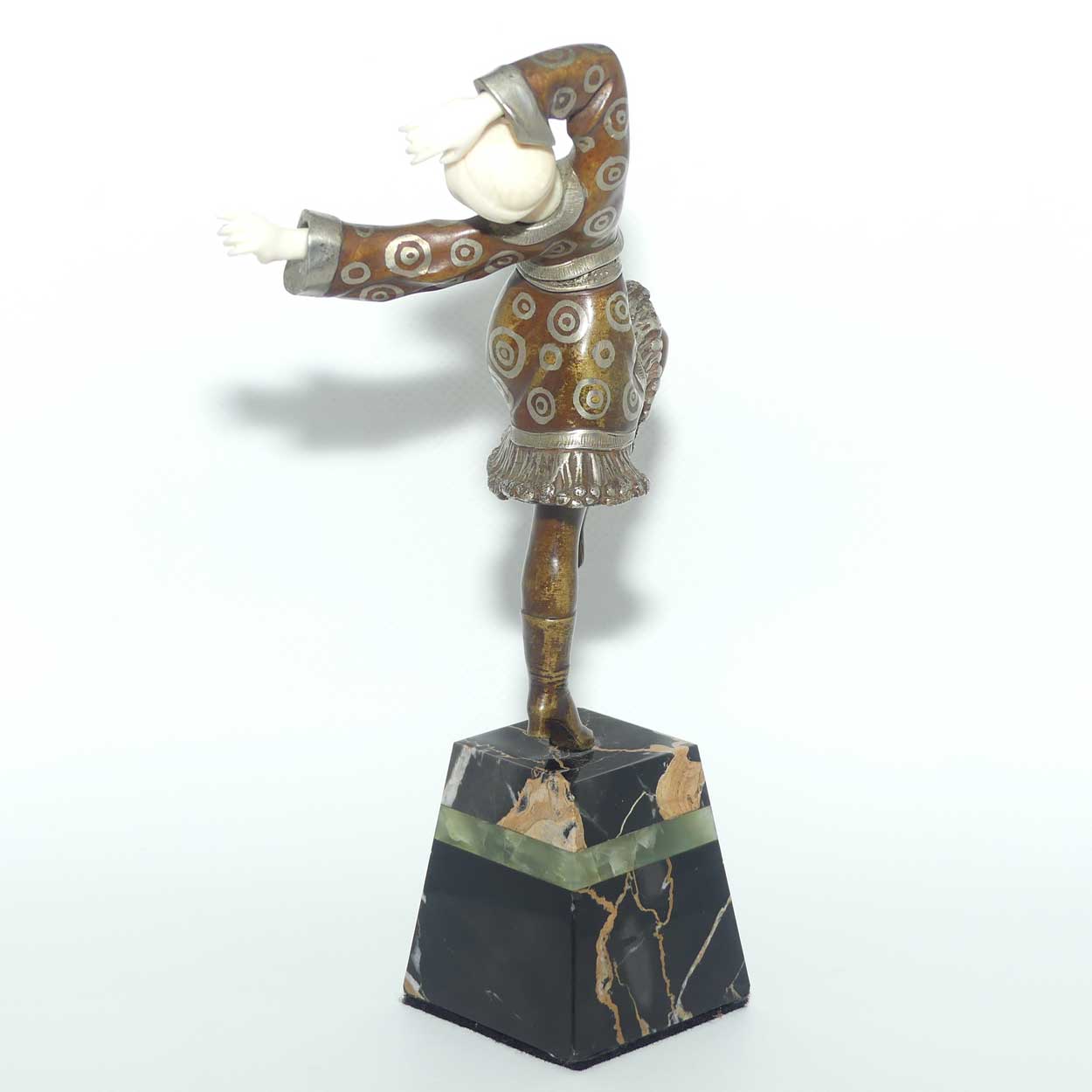 Art Deco Chryselephantine Bronze and Ivory figure on Marble base of a Russian Dancer by Suzanne Bertrand