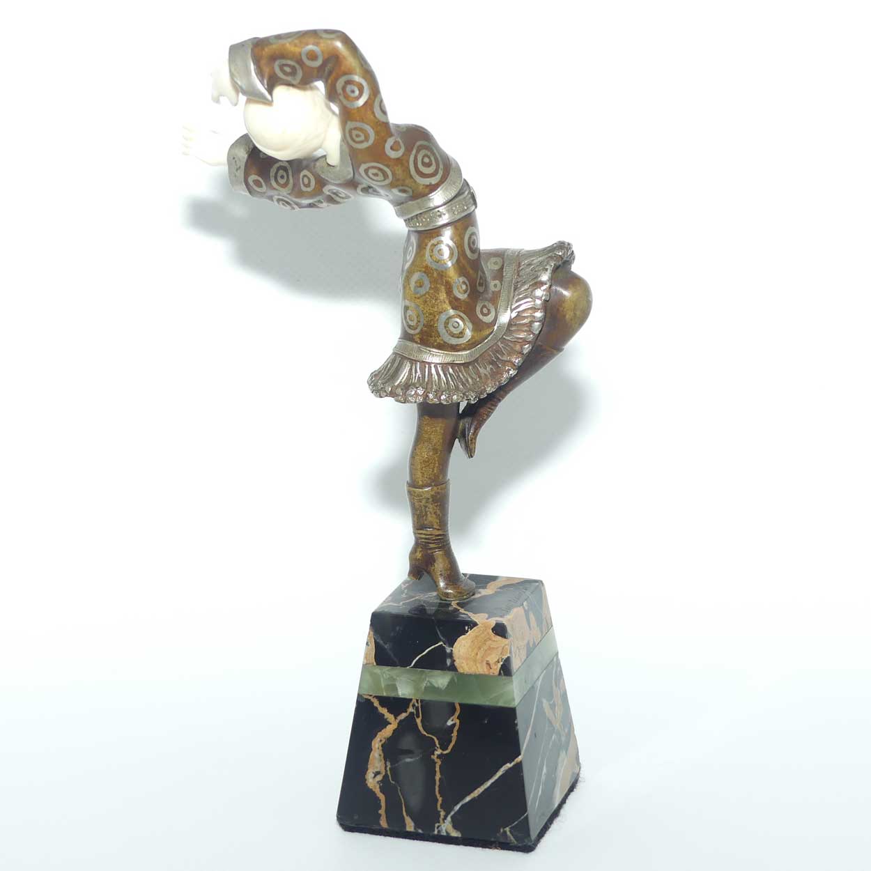 Art Deco Chryselephantine Bronze and Ivory figure on Marble base of a Russian Dancer by Suzanne Bertrand