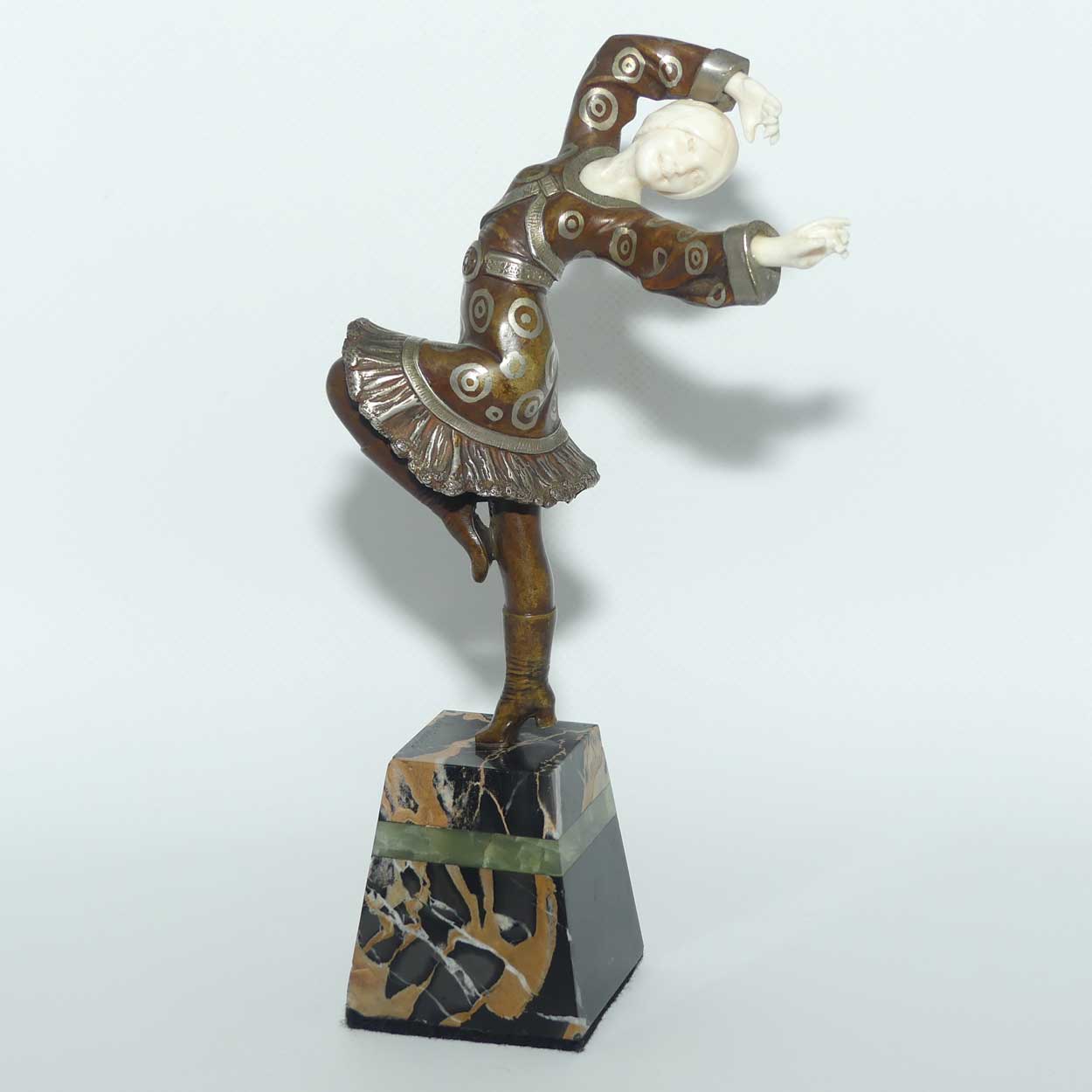 Art Deco Chryselephantine Bronze and Ivory figure on Marble base of a Russian Dancer by Suzanne Bertrand