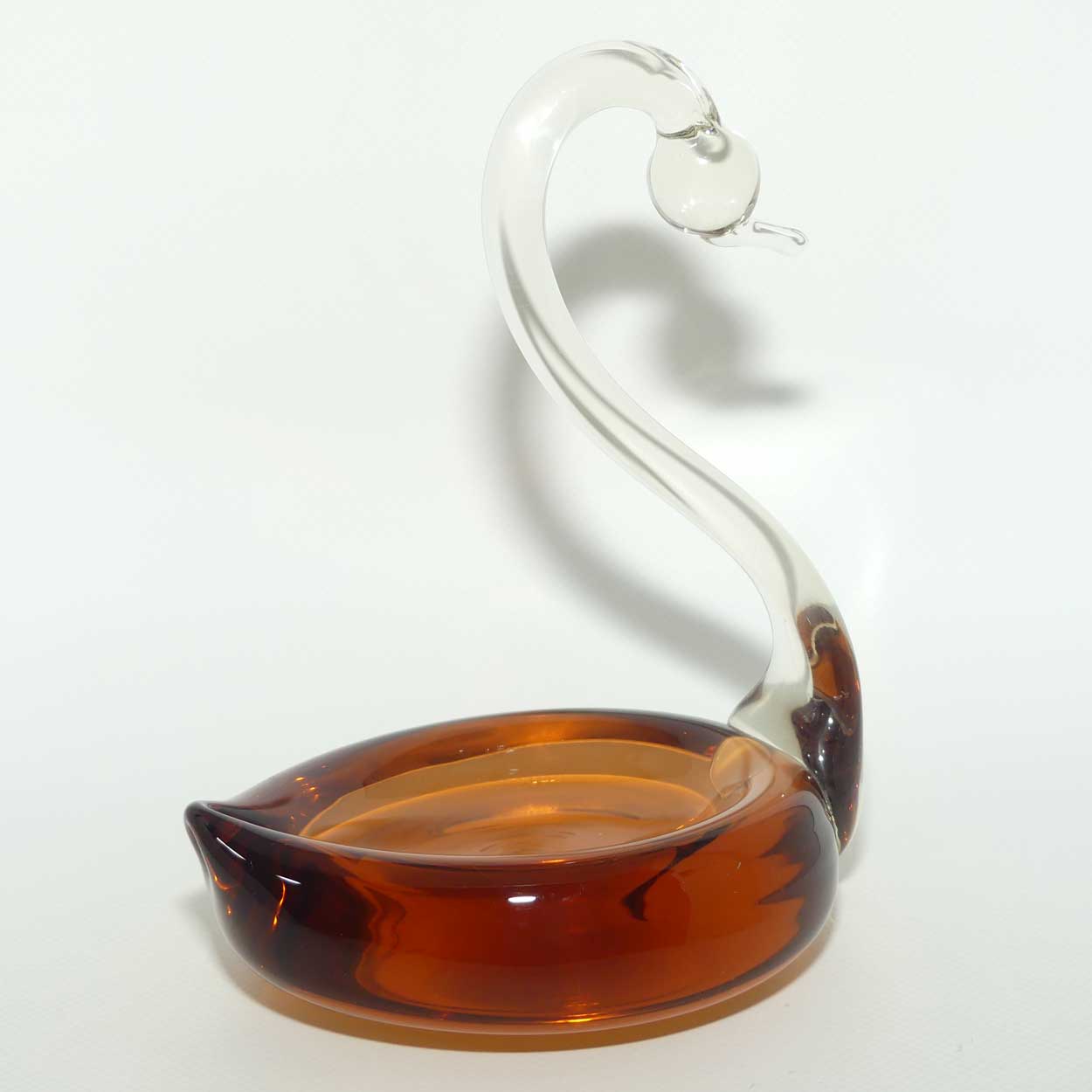Vintage Art Glass Swan | Cherry Amber Glass base