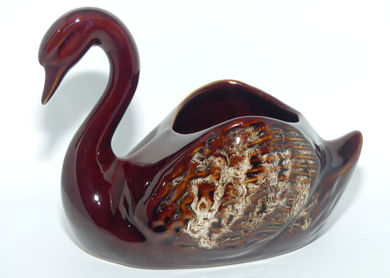 Australian Pottery | Deep Brown and Mottled Glaze Swan vase