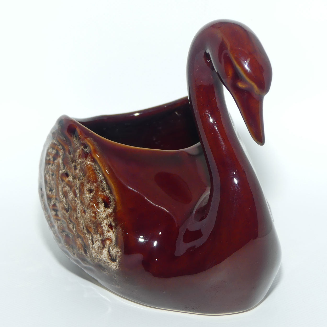 Australian Pottery | Deep Brown and Mottled Glaze Swan vase