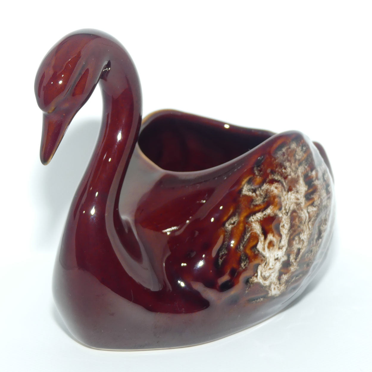 Australian Pottery | Deep Brown and Mottled Glaze Swan vase