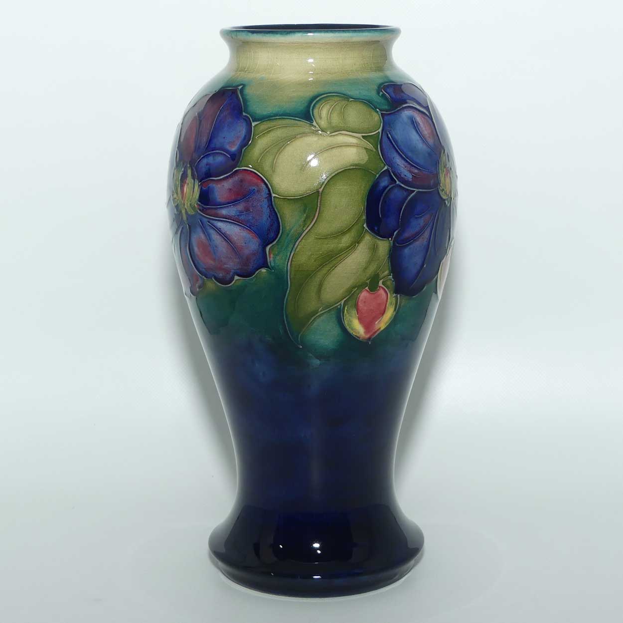 Walter Moorcroft Clematis tall vase with flared foot | Green to Blue transition