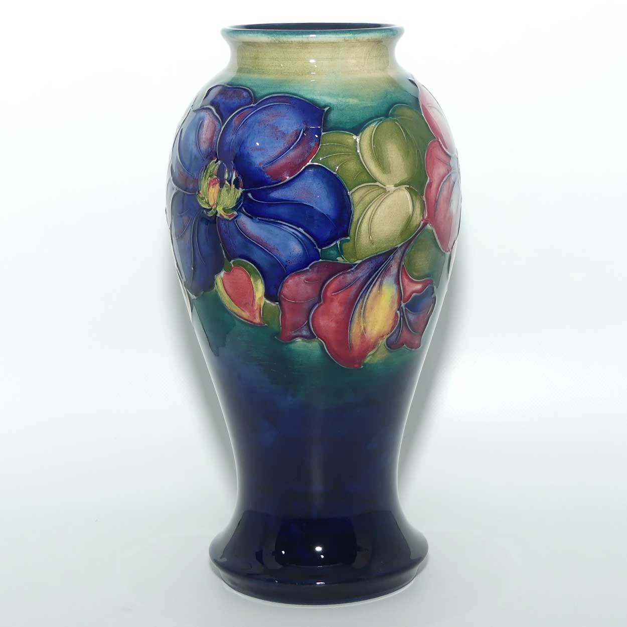 Walter Moorcroft Clematis tall vase with flared foot | Green to Blue transition