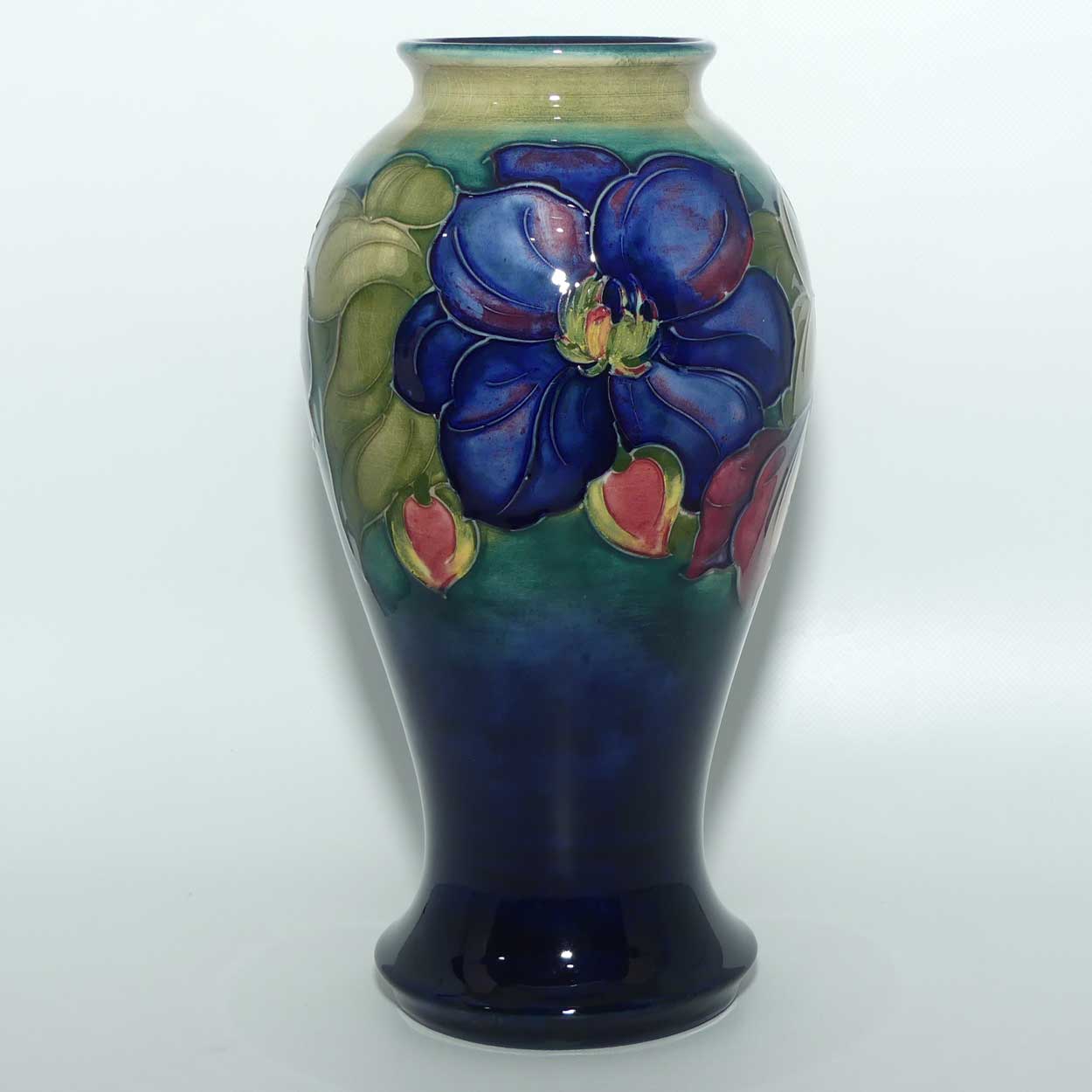Walter Moorcroft Clematis tall vase with flared foot | Green to Blue transition
