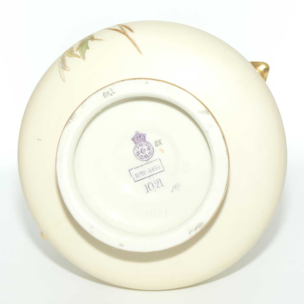 Royal Worcester Blush Ivory hand painted tall bulbous vase with vertical gilt handles