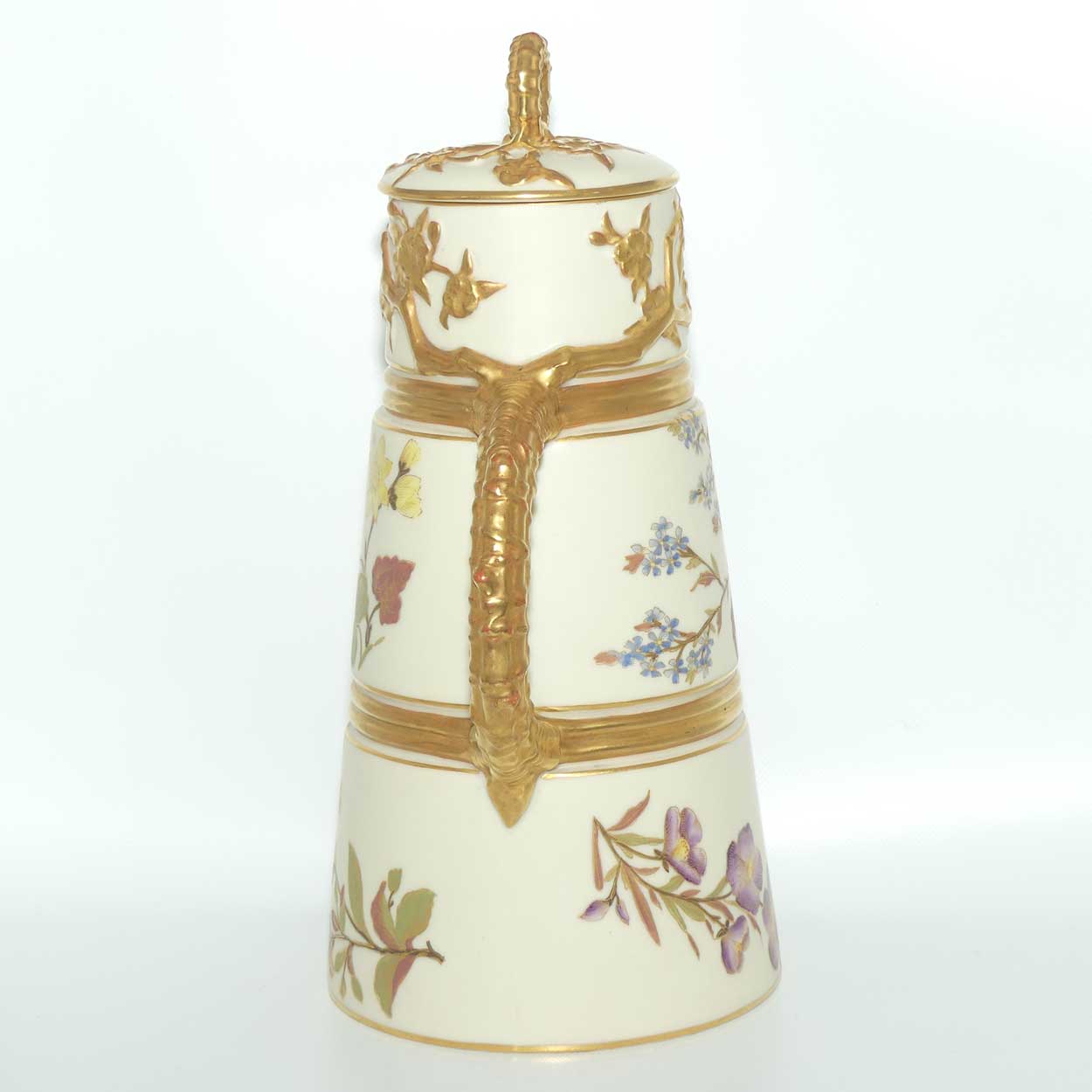 Royal Worcester Blush Ivory hand painted tall lidded chocolate pot