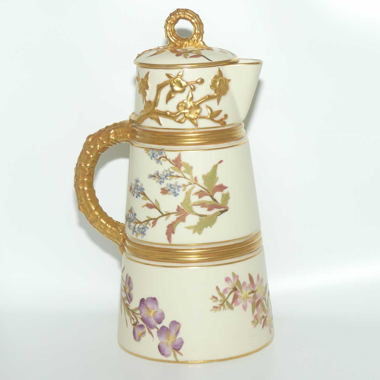 Royal Worcester Blush Ivory hand painted tall lidded chocolate pot