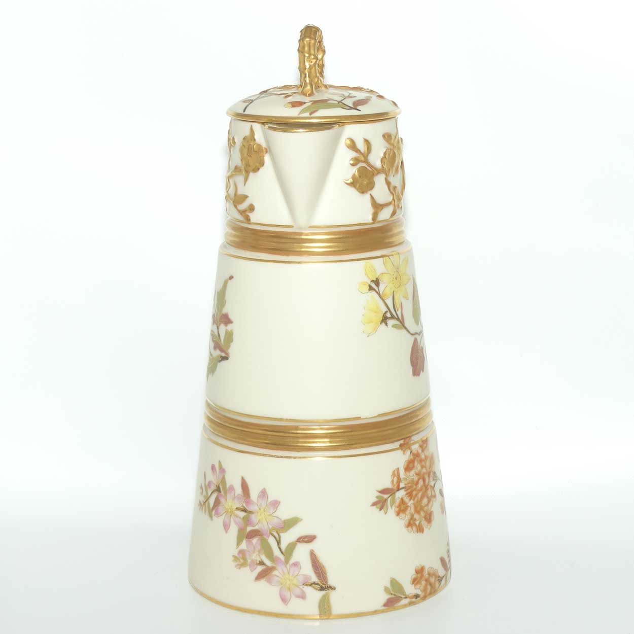 Royal Worcester Blush Ivory hand painted tall lidded chocolate pot