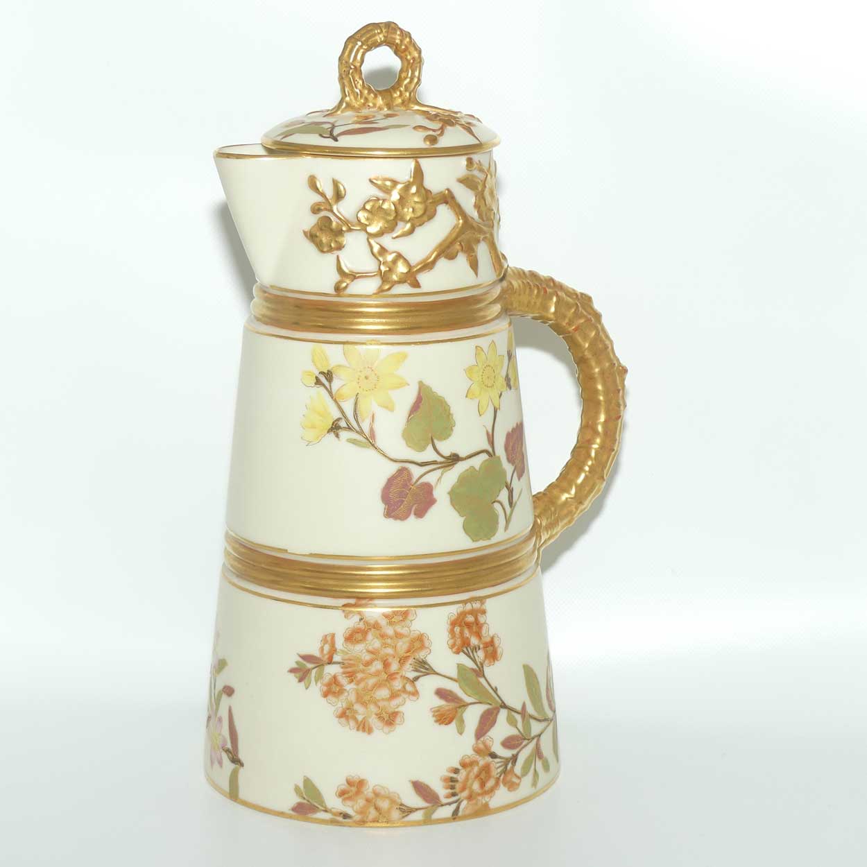 Royal Worcester Blush Ivory hand painted tall lidded chocolate pot