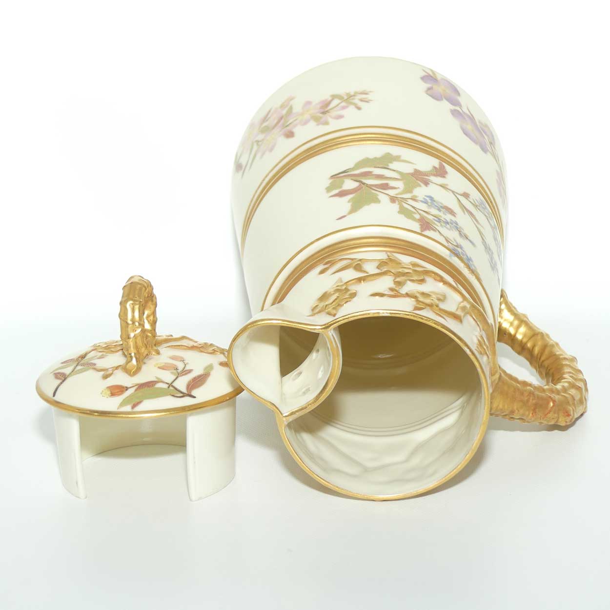 Royal Worcester Blush Ivory hand painted tall lidded chocolate pot