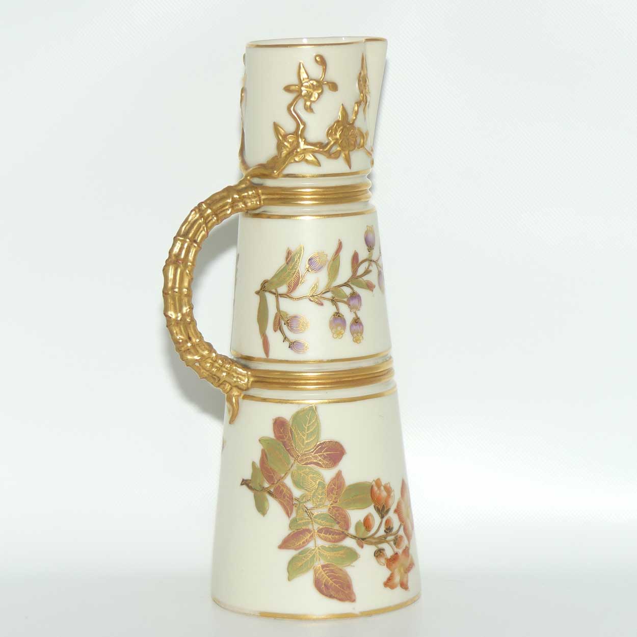 Royal Worcester Blush Ivory hand painted tall conical jug