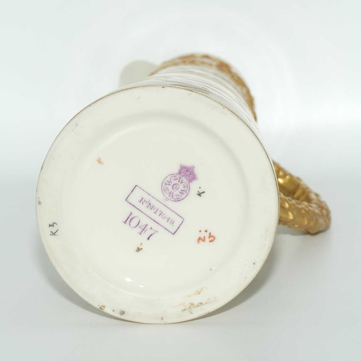 Royal Worcester Blush Ivory hand painted tall conical jug