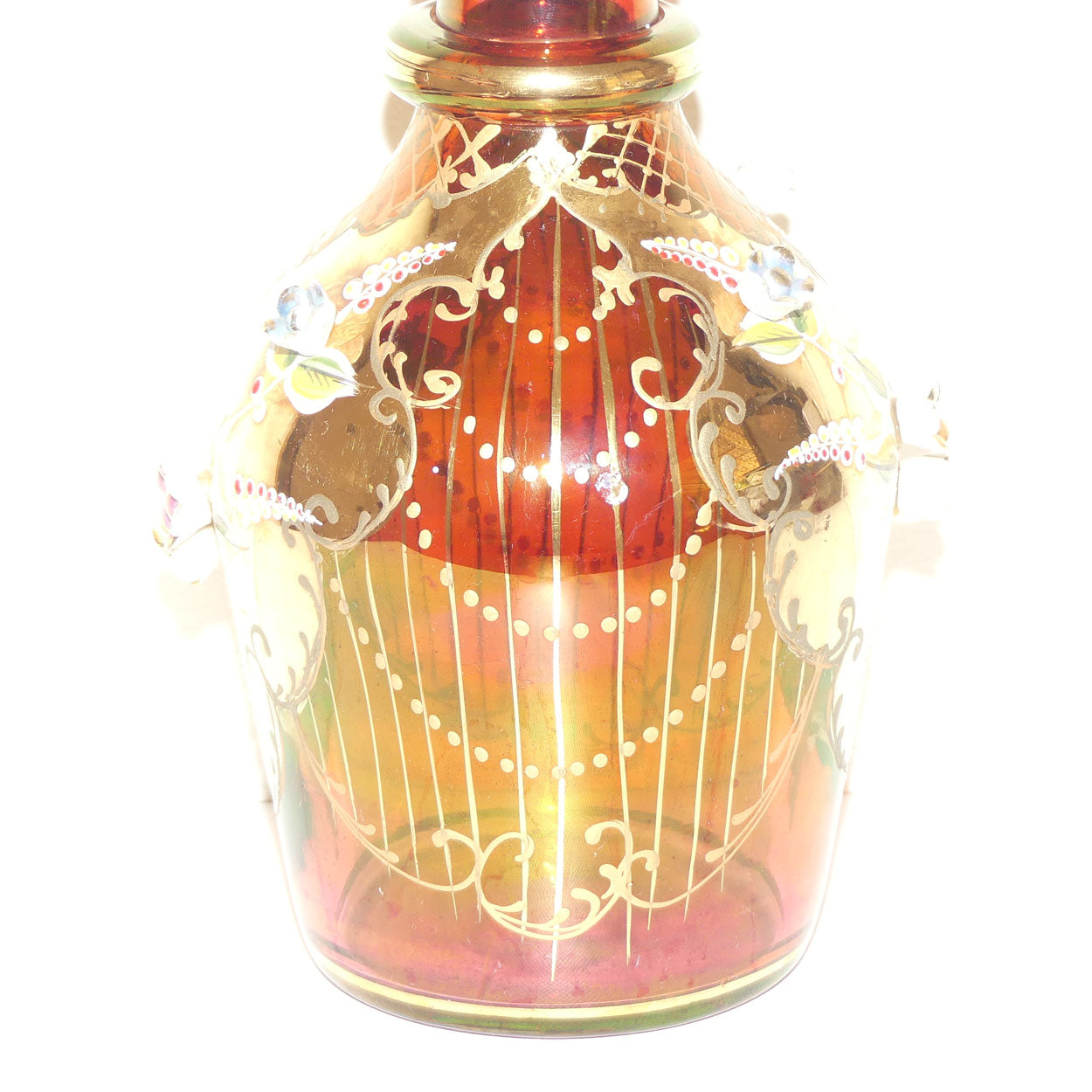 Large Bohemian Glass Hand Painted and Floral Encrusted decanter | 48cm tall | #1