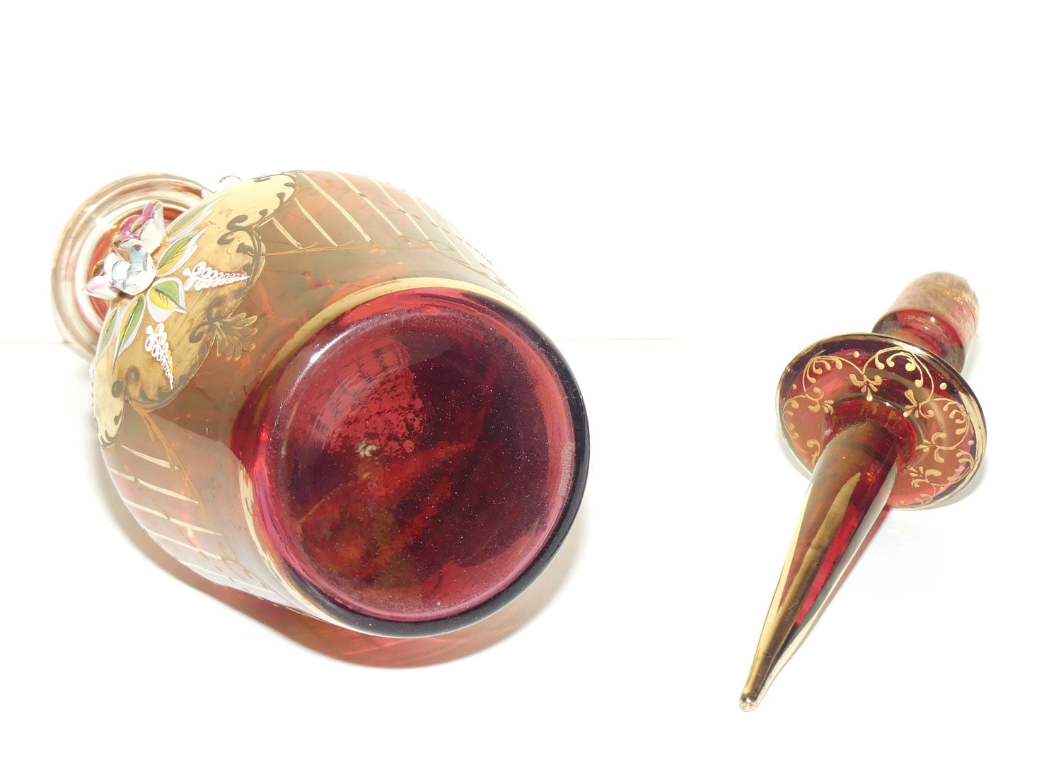 Large Bohemian Glass Hand Painted and Floral Encrusted decanter | 48cm tall | #2