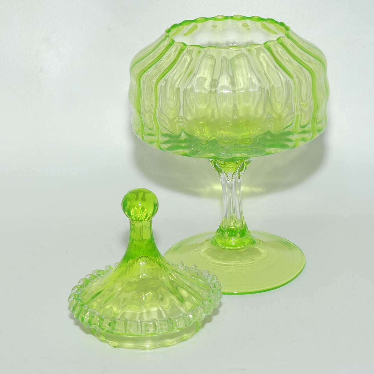 Mid Century Modern Uranium Glass Empoli Bonbon Jar | 32cms tall