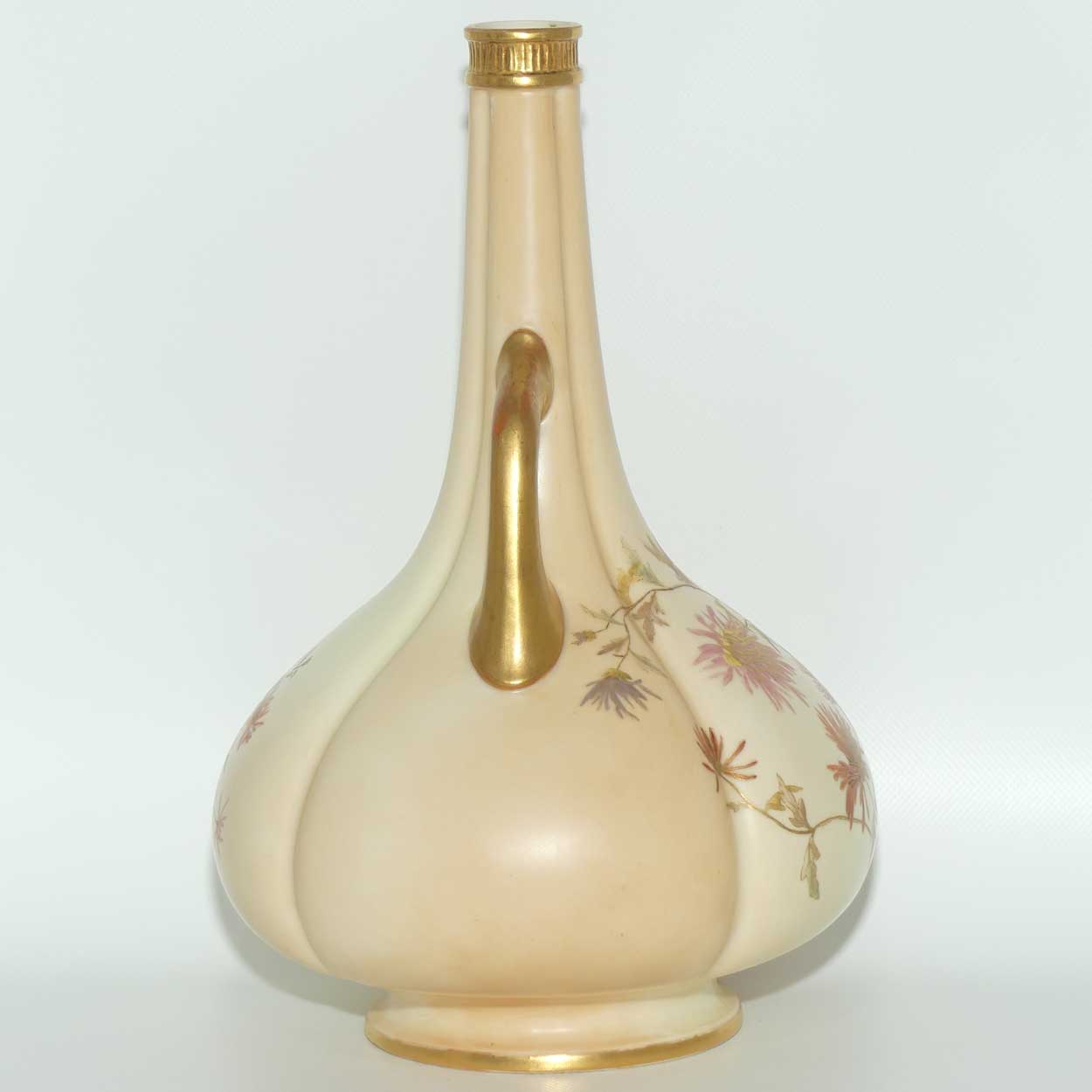 Royal Worcester Blush Ivory hand painted tall narrow neck handled bulbous vase
