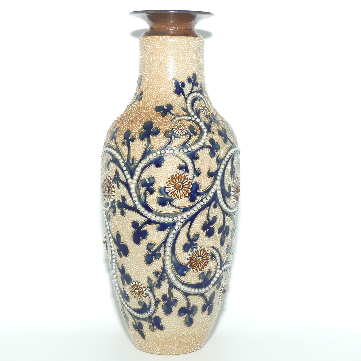 Royal Doulton George Tinworth stoneware tall slender vase