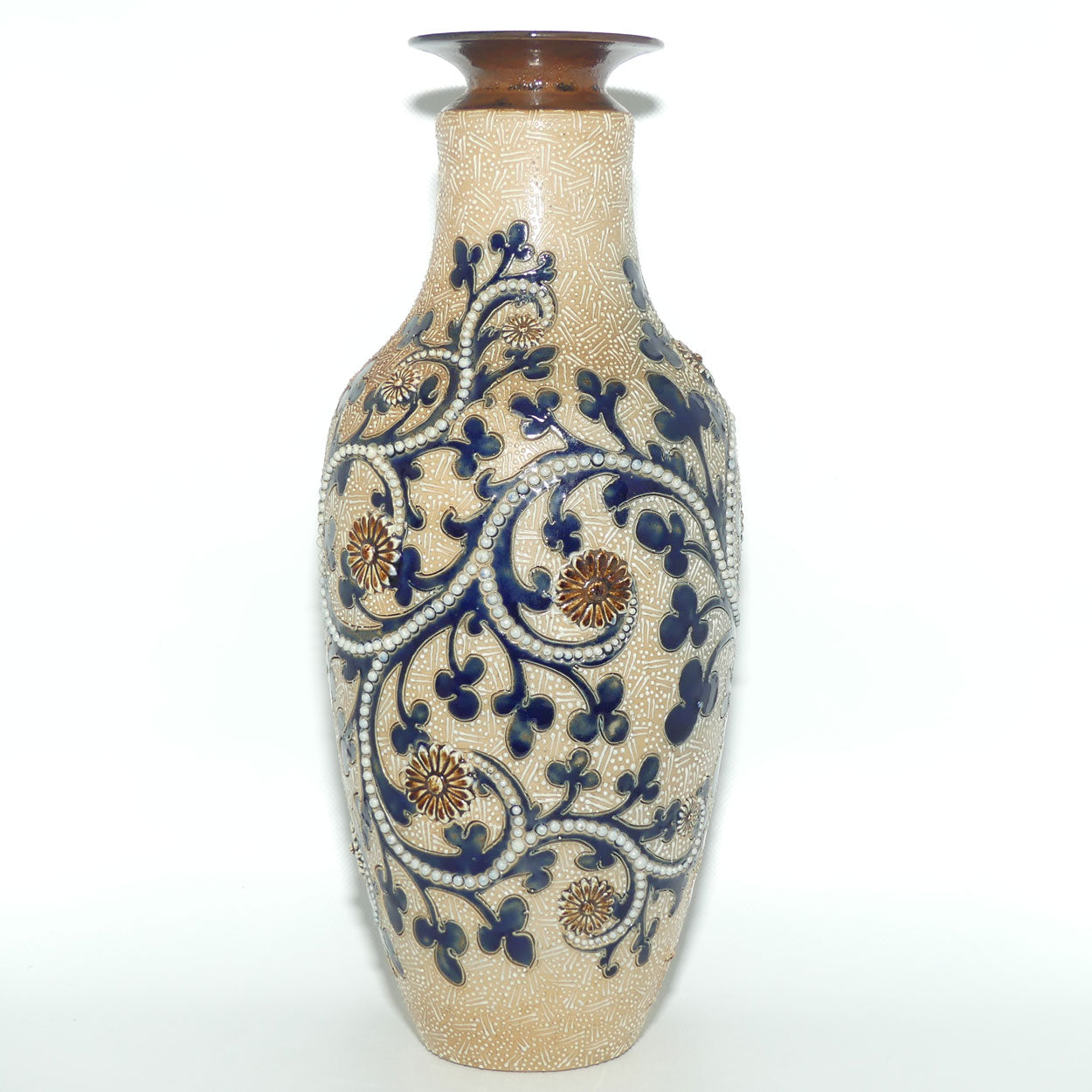 Royal Doulton George Tinworth stoneware tall slender vase